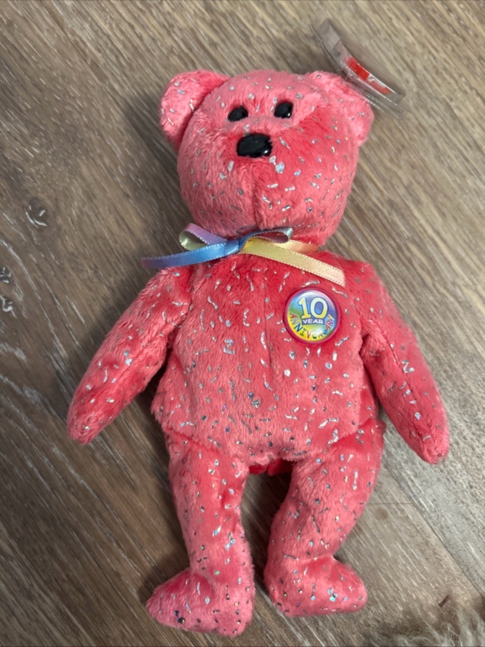 💙TY BEANIE BABY TEDDY BEAR 10 YEAR ANNIVERSARY PINK